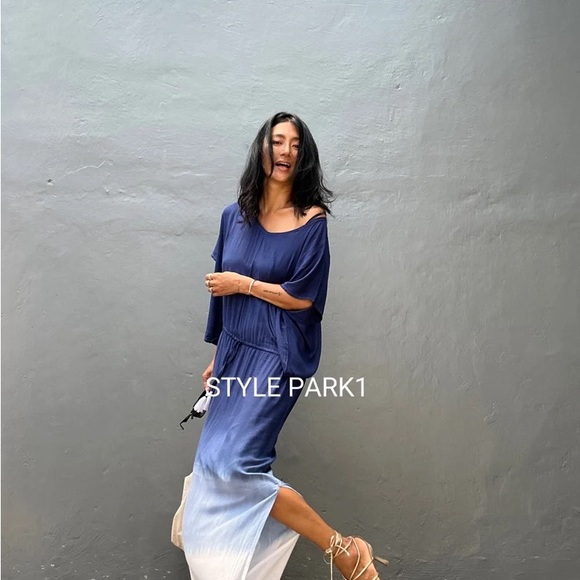 STYLE PARK MAXI KAFTAN DRESS - BNWT - ONE SIZE - COBALT BLUE/WHITE OMBRE - Picture 4 of 12